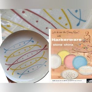 COPY - Harkerware MCM Retro atomic fish seafare dinner 10” plate stoneware oven…